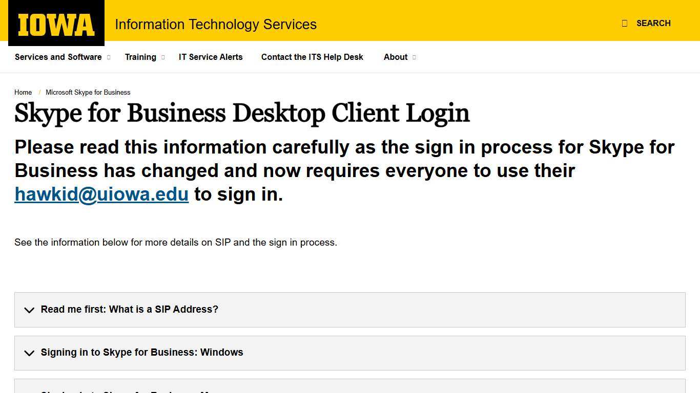 Skype for Business Desktop Client Login Information Technology Services - The University of Iowa